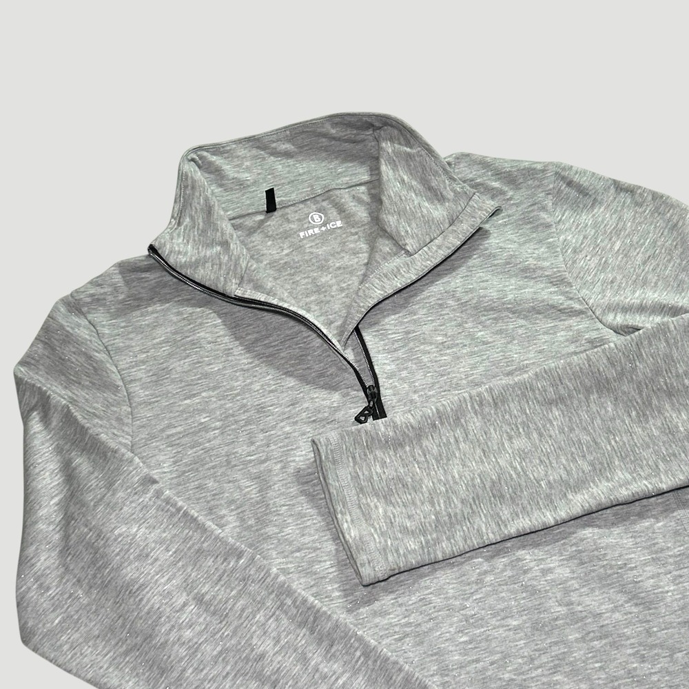 Bogner Fire+Ice Margo Gray Glitter Shimmer 1/4 Zip Ski Base Layer Top Women M